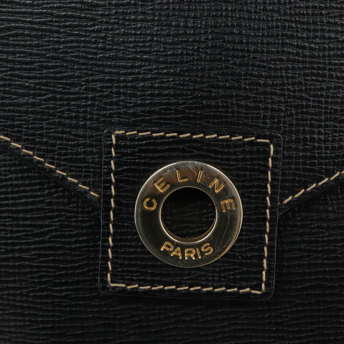 CELINE Shoulder Bag Leather Black Gold Auth 100870