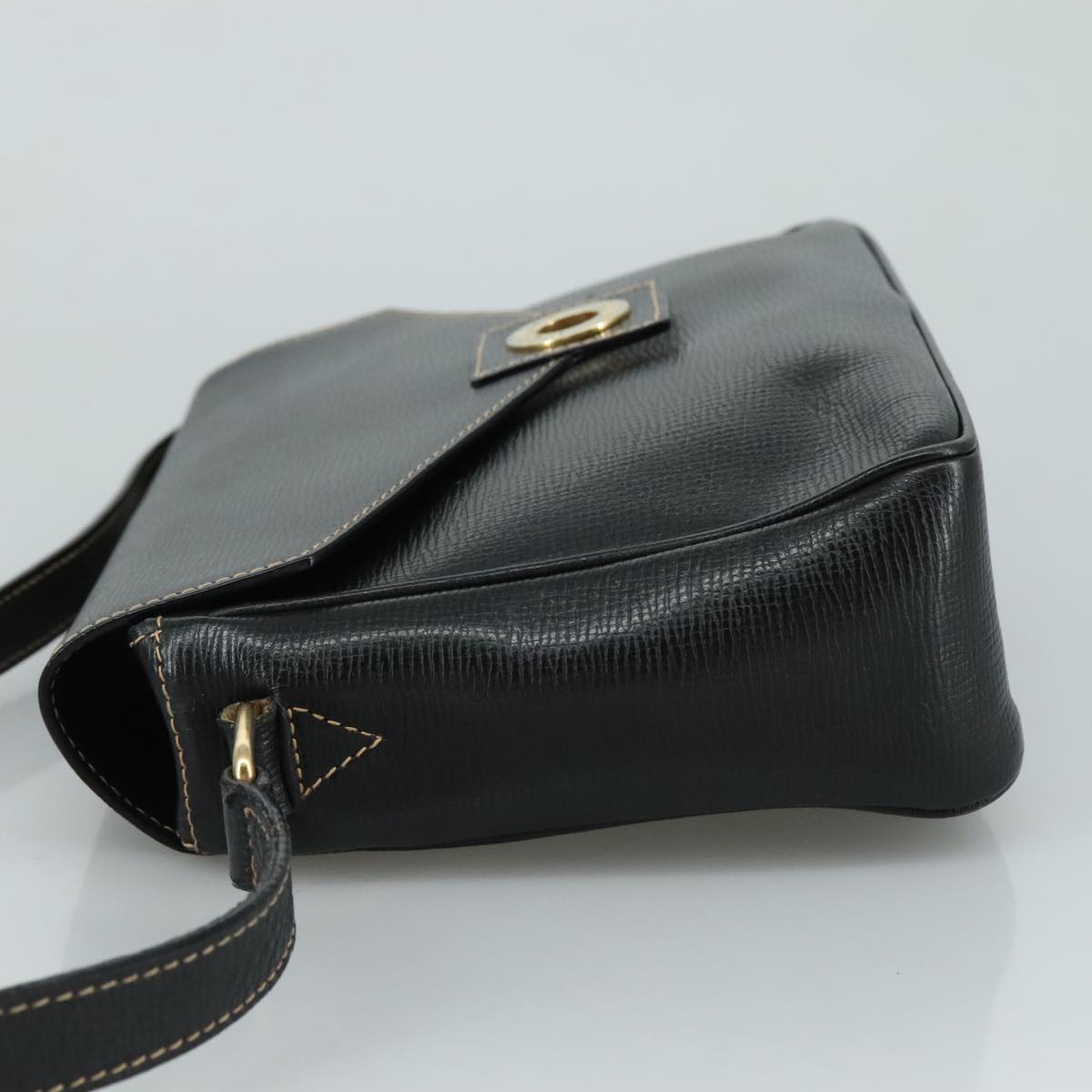 CELINE Shoulder Bag Leather Black Gold Auth 100870