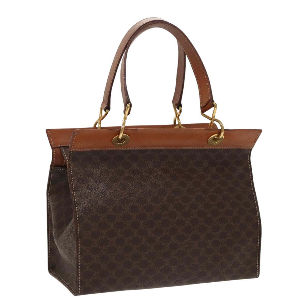 CELINE Macadam Canvas Hand Bag PVC Leather Brown Gold Auth 100885