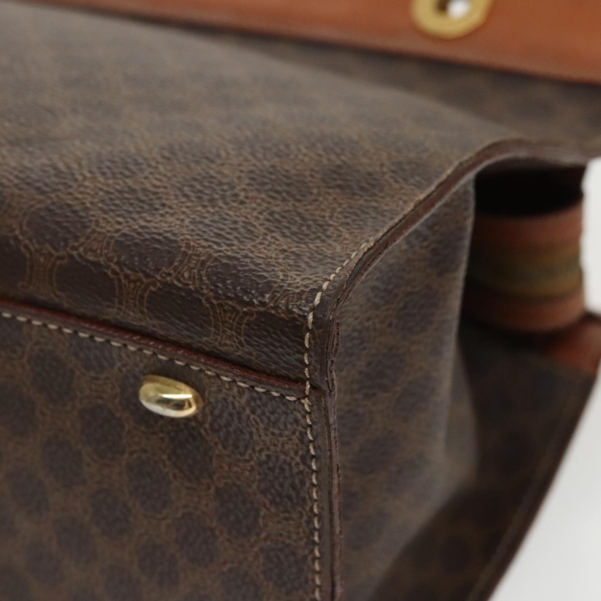 CELINE Macadam Canvas Hand Bag PVC Leather Brown Gold Auth 100885