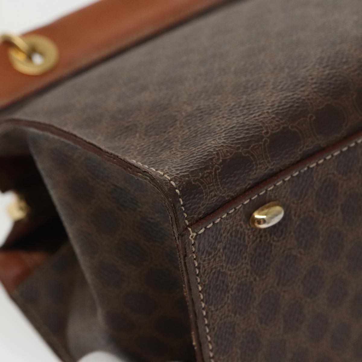CELINE Macadam Canvas Hand Bag PVC Leather Brown Gold Auth 100885