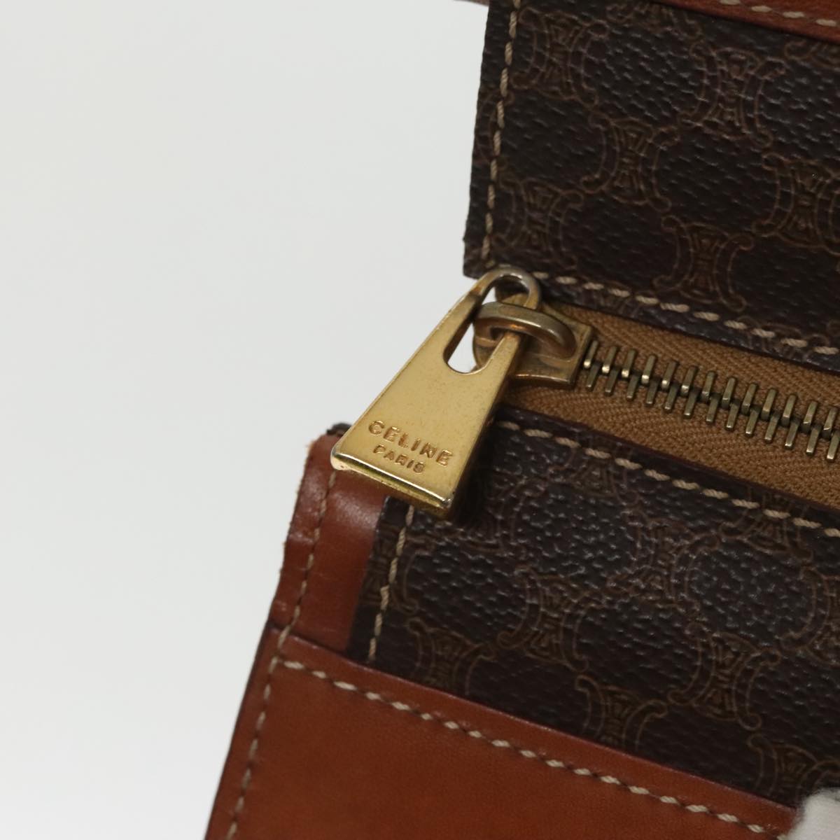 CELINE Macadam Canvas Hand Bag PVC Leather Brown Gold Auth 100885