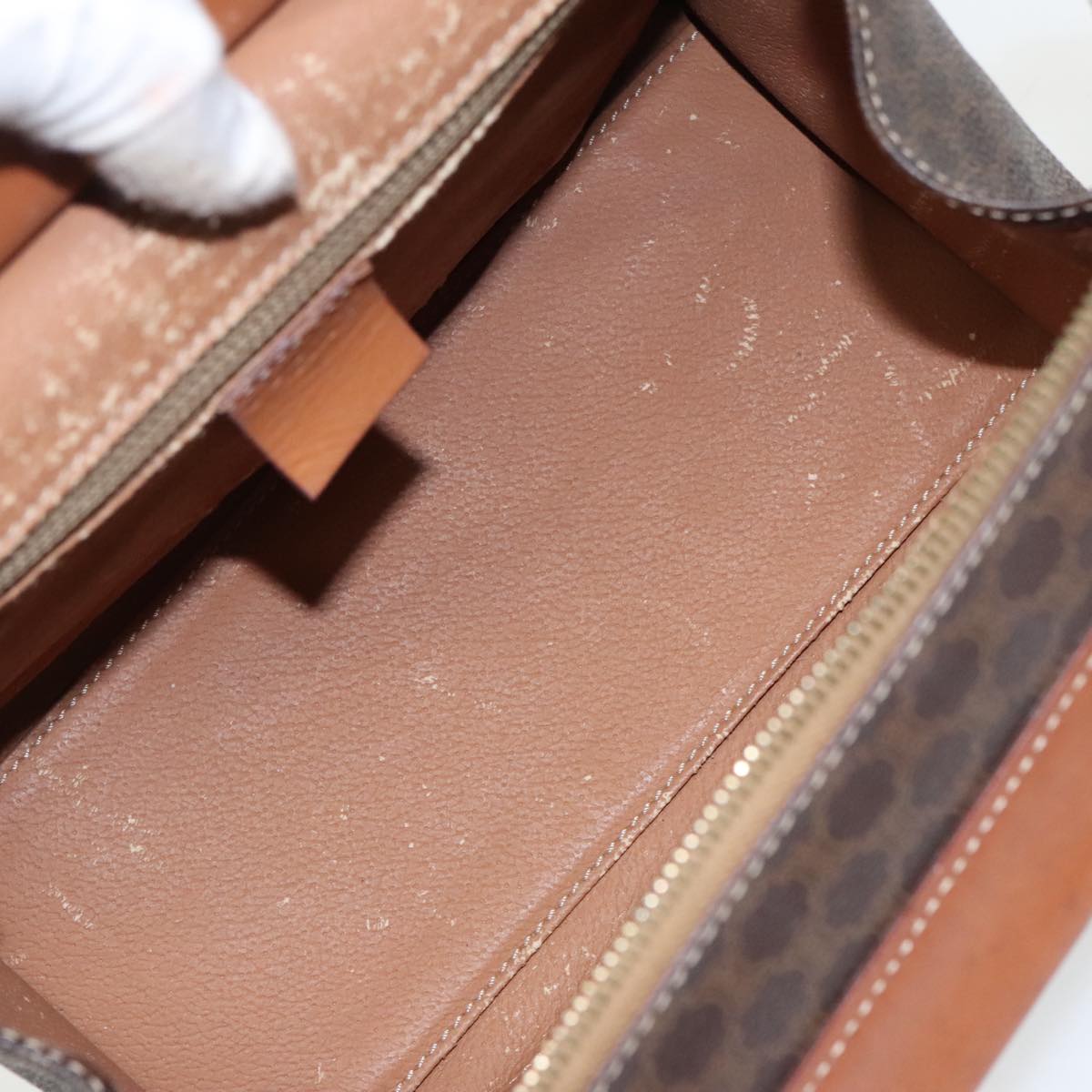 CELINE Macadam Canvas Hand Bag PVC Leather Brown Gold Auth 100885