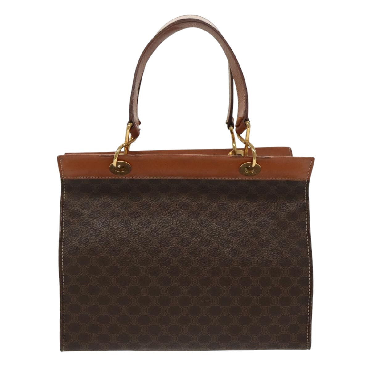 CELINE Macadam Canvas Hand Bag PVC Leather Brown Gold Auth 100885