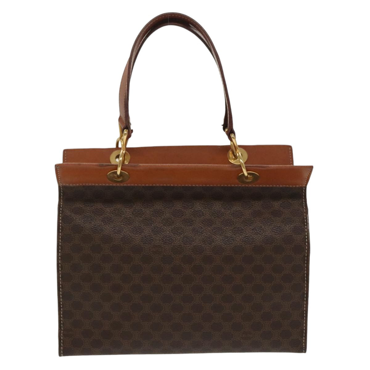 CELINE Macadam Canvas Hand Bag PVC Leather Brown Gold Auth 100885