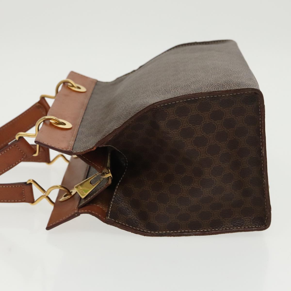 CELINE Macadam Canvas Hand Bag PVC Leather Brown Gold Auth 100885