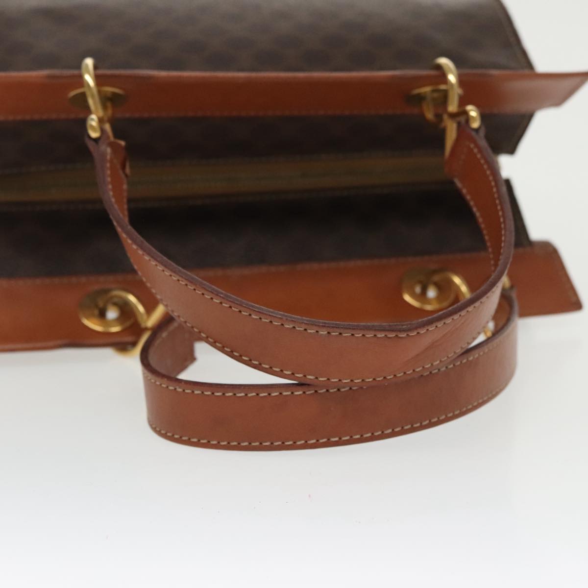 CELINE Macadam Canvas Hand Bag PVC Leather Brown Gold Auth 100885