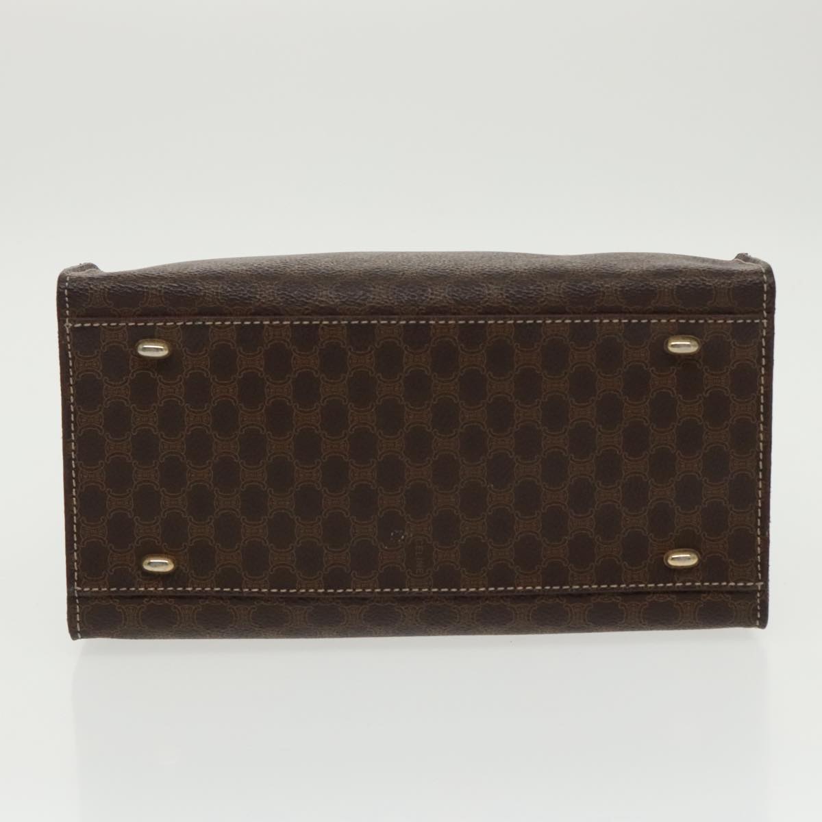 CELINE Macadam Canvas Hand Bag PVC Leather Brown Gold Auth 100885