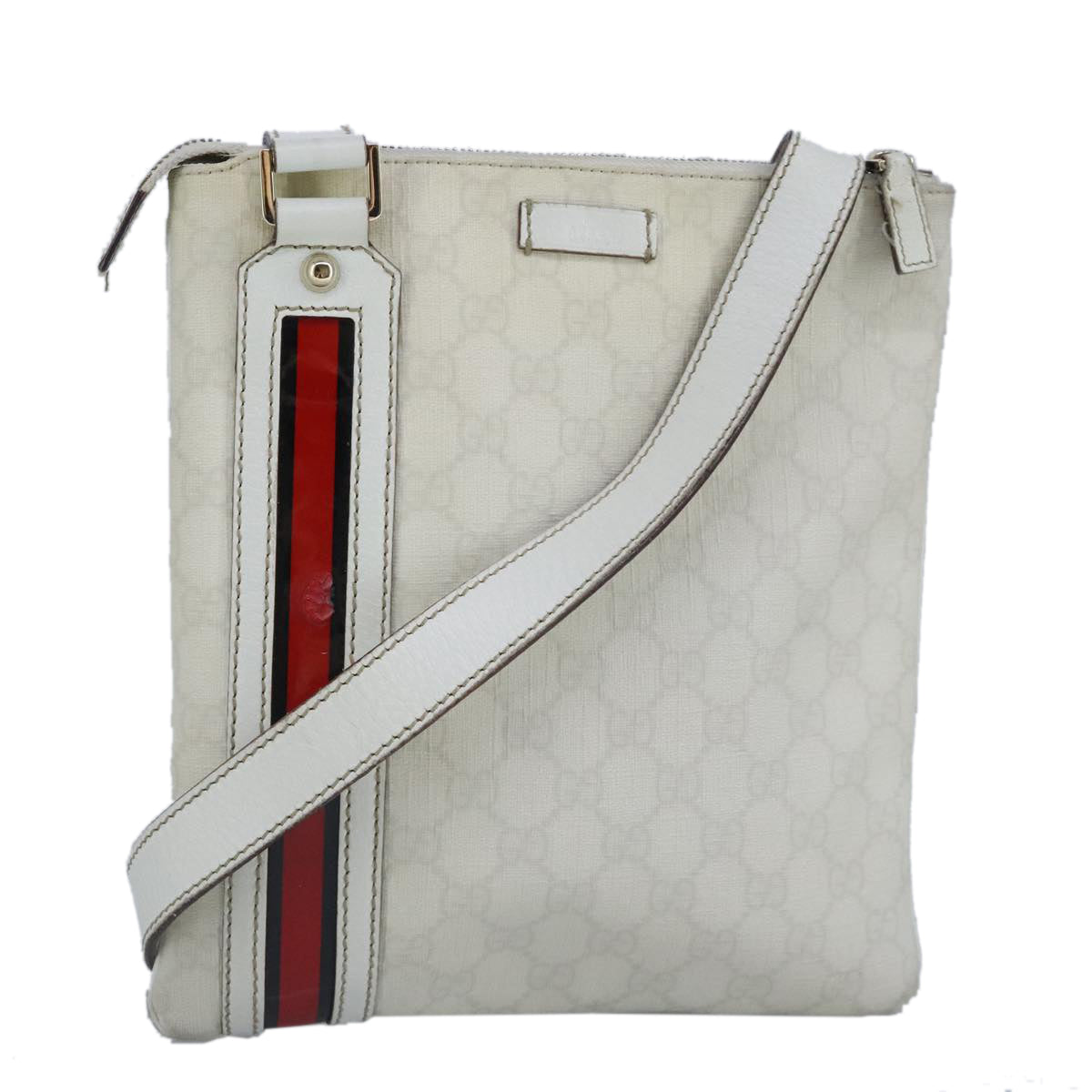 GUCCI GG Supreme Sherry Line Shoulder Bag PVC Pink White Red 153244 Auth 100980