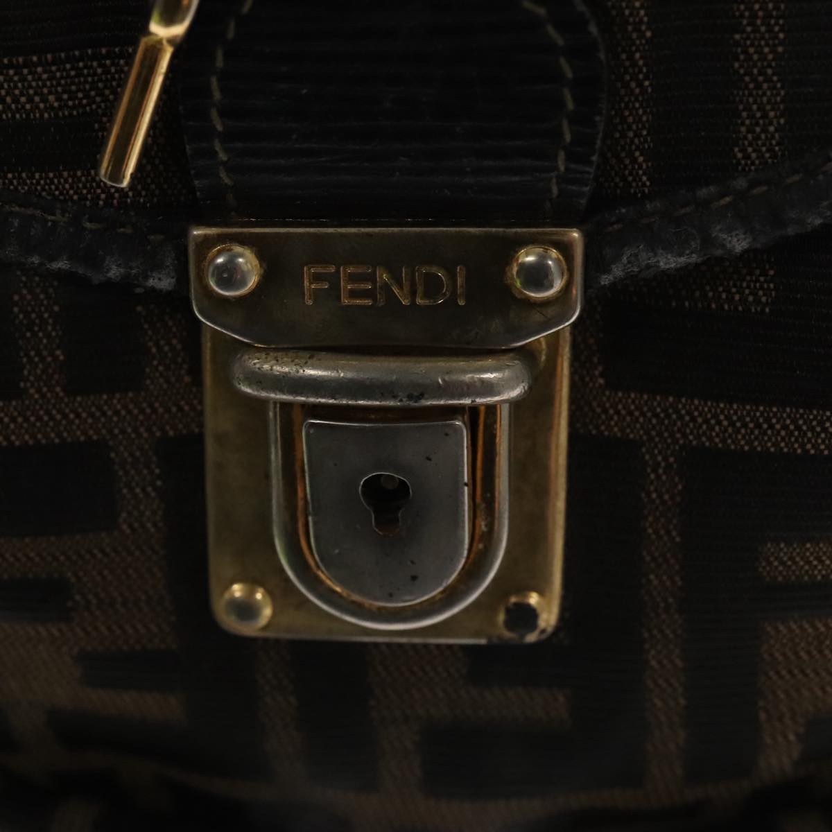 FENDI Zucca Canvas Backpack Brown Black gold Auth 101005