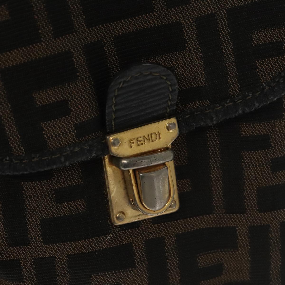 FENDI Zucca Canvas Backpack Brown Black gold Auth 101005