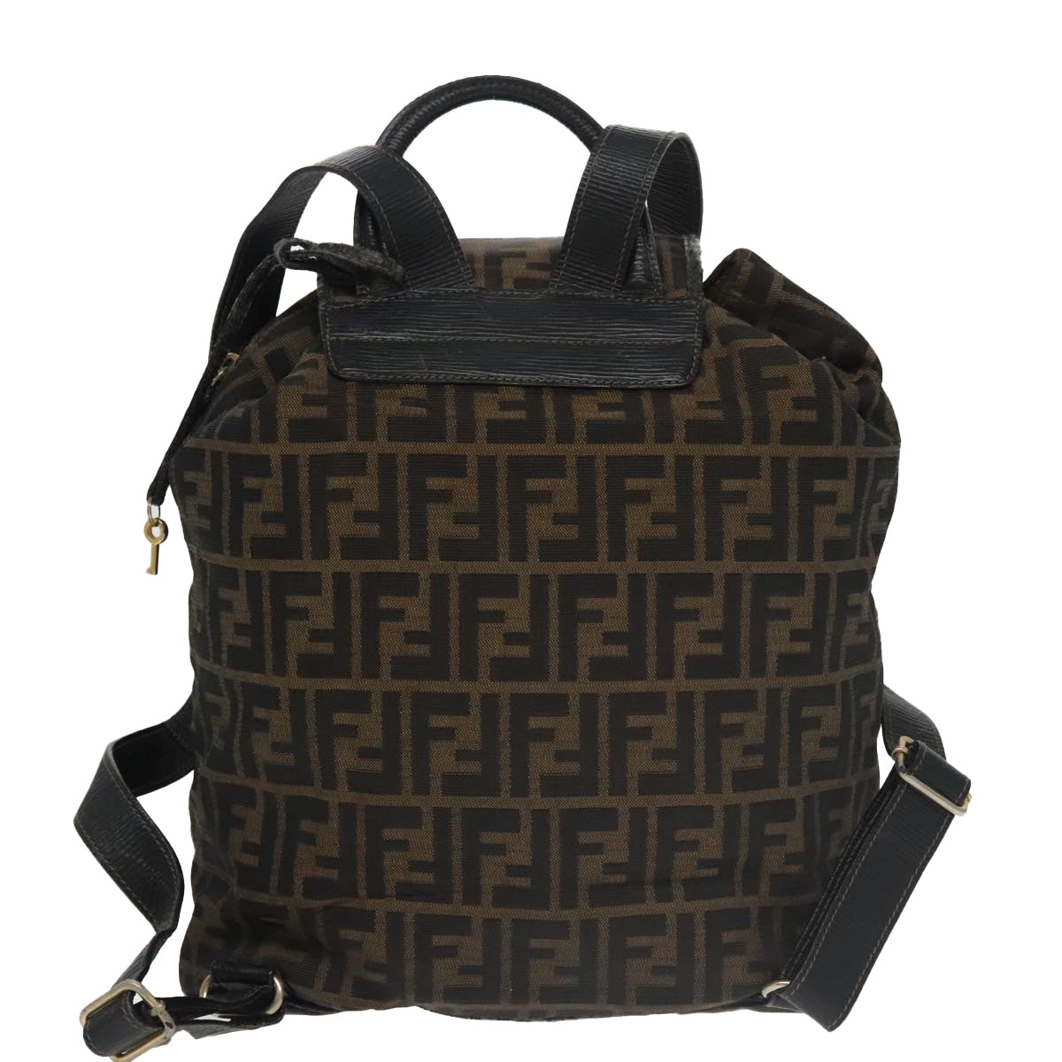 FENDI Zucca Canvas Backpack Brown Black gold Auth 101005