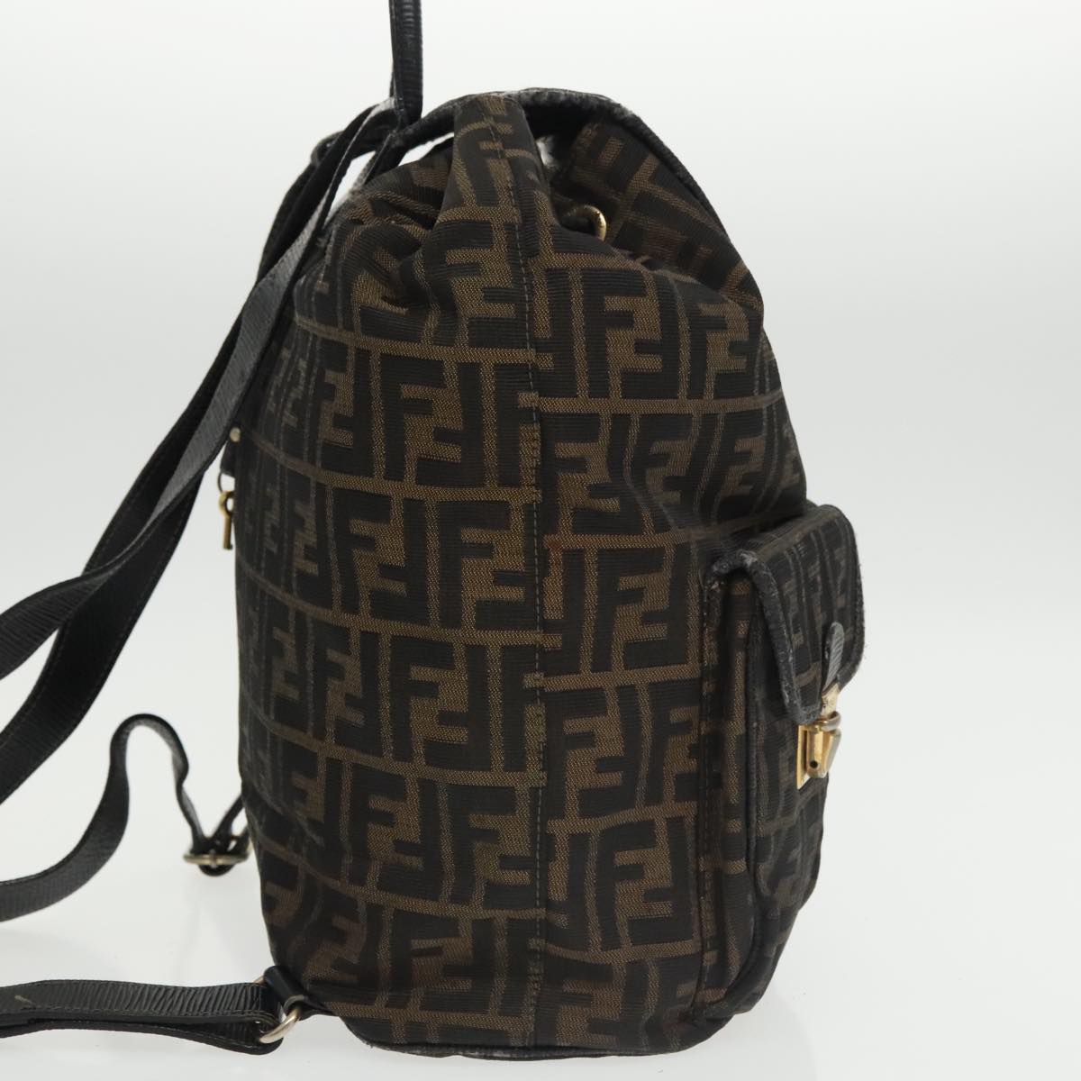 FENDI Zucca Canvas Backpack Brown Black gold Auth 101005