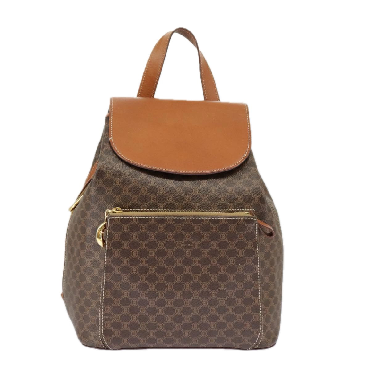 CELINE Macadam Canvas Backpack PVC Leather Brown Gold Auth 101017