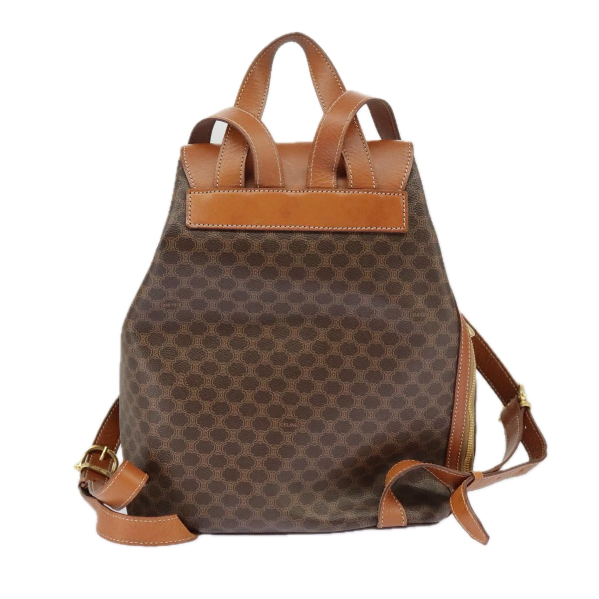 CELINE Macadam Canvas Backpack PVC Leather Brown Gold Auth 101017