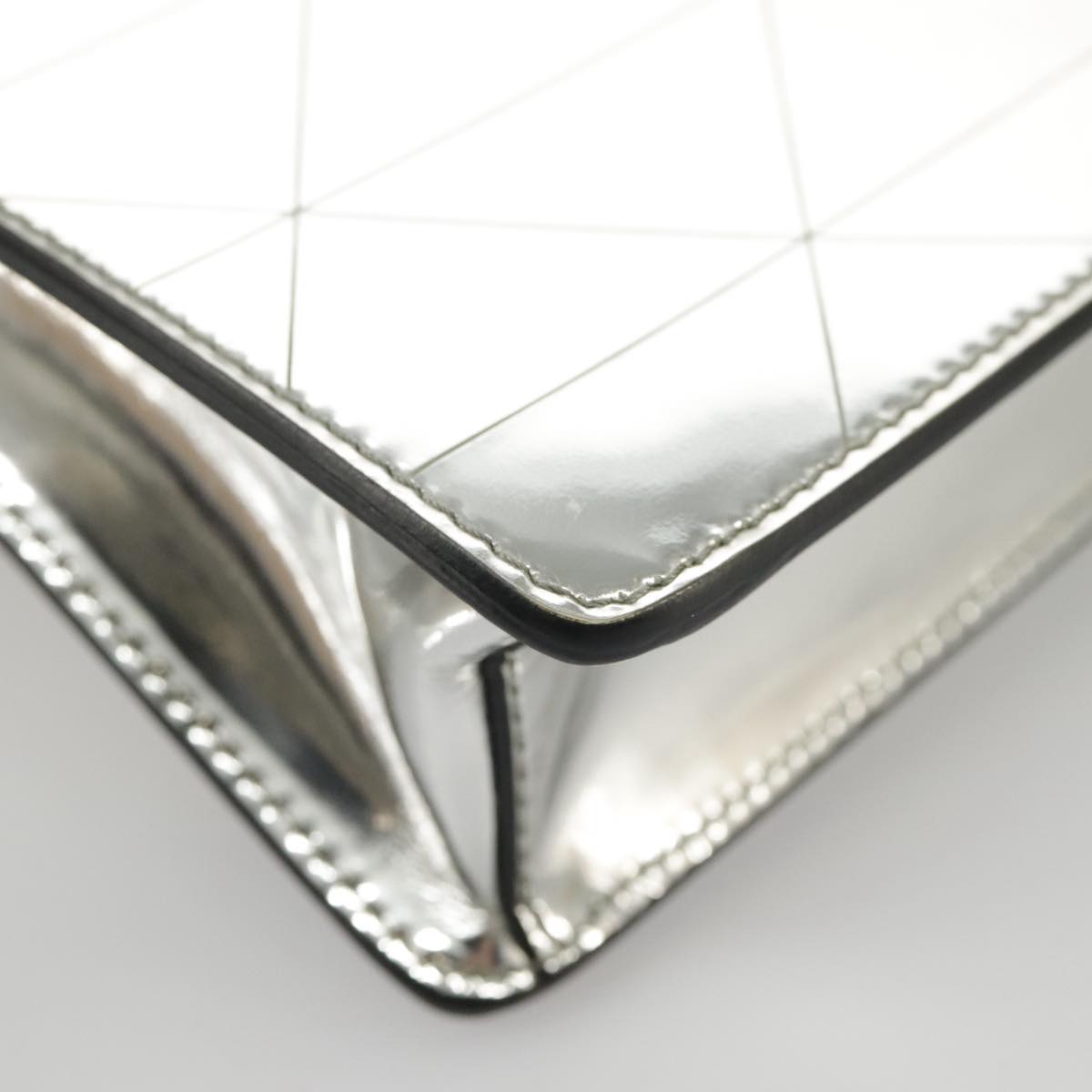 PRADA Accessory Pouch Metallic leather Silver Auth 101052AM
