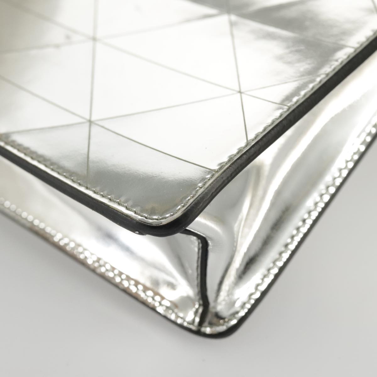 PRADA Accessory Pouch Metallic leather Silver Auth 101052AM