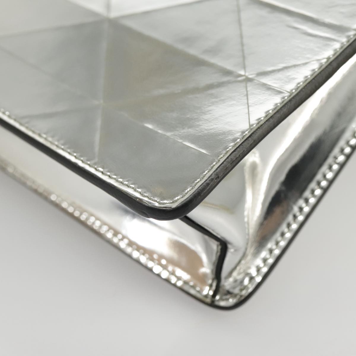 PRADA Accessory Pouch Metallic leather Silver Auth 101052AM