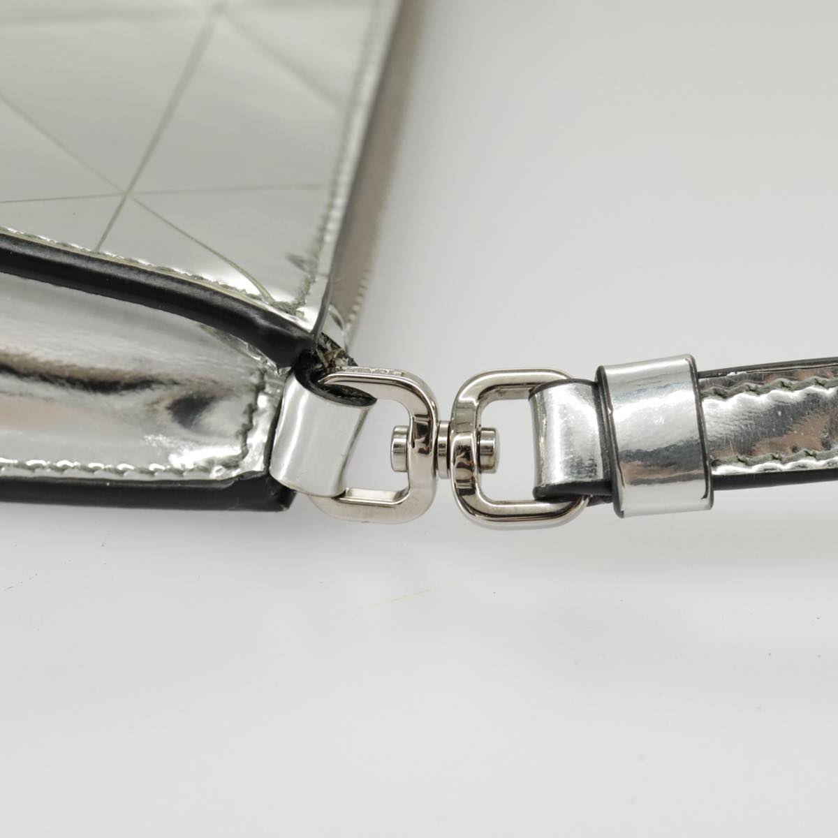 PRADA Accessory Pouch Metallic leather Silver Auth 101052AM