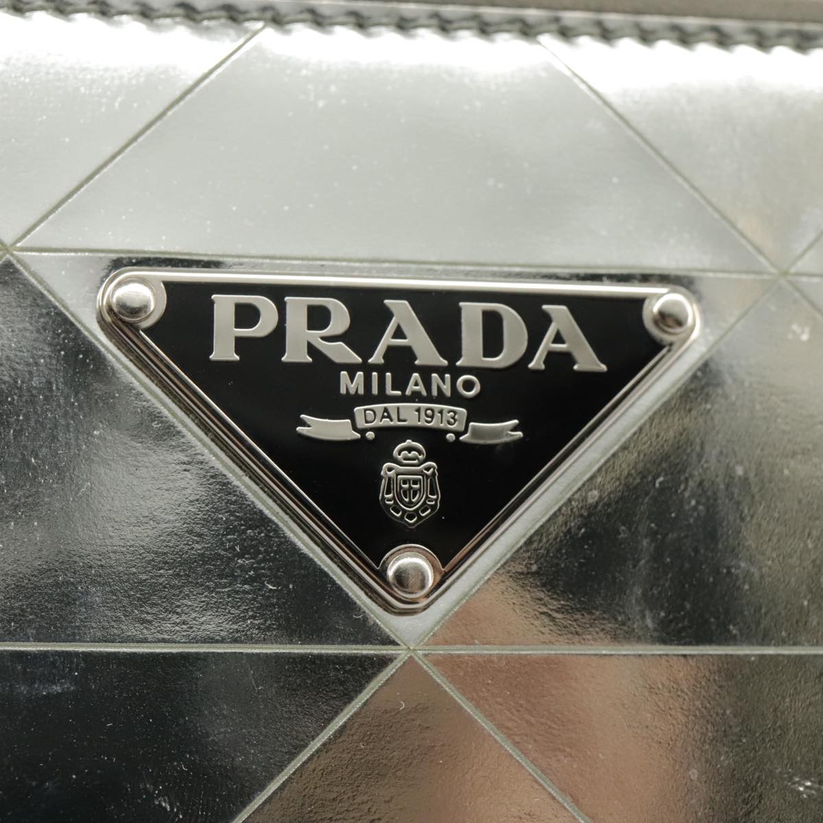 PRADA Accessory Pouch Metallic leather Silver Auth 101052AM