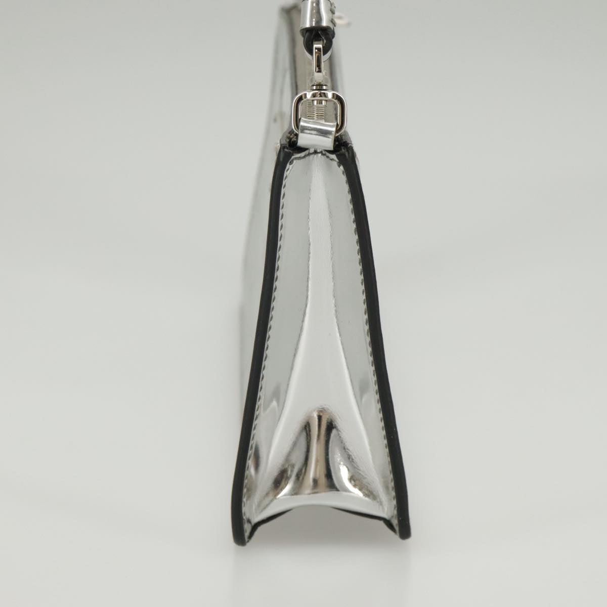 PRADA Accessory Pouch Metallic leather Silver Auth 101052SAM