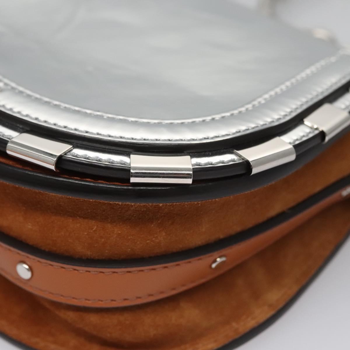 Chloe Nile Hand Bag Enamel Leather 2way Silver Brown Auth 101064