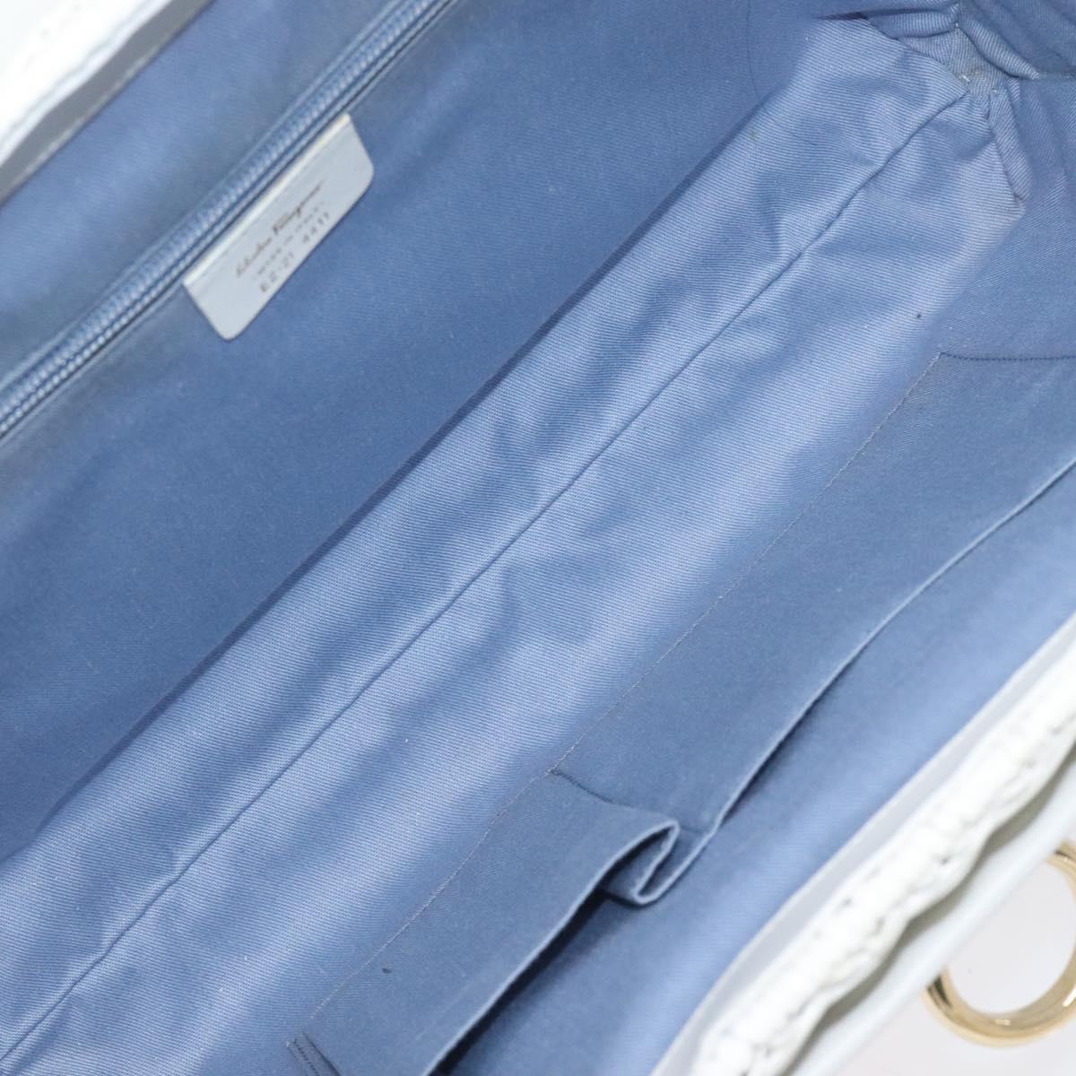 Salvatore Ferragamo Gancini Hand Bag Wicker White Auth 101078