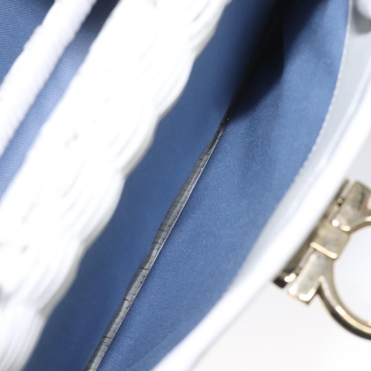 Salvatore Ferragamo Gancini Hand Bag Wicker White Auth 101078