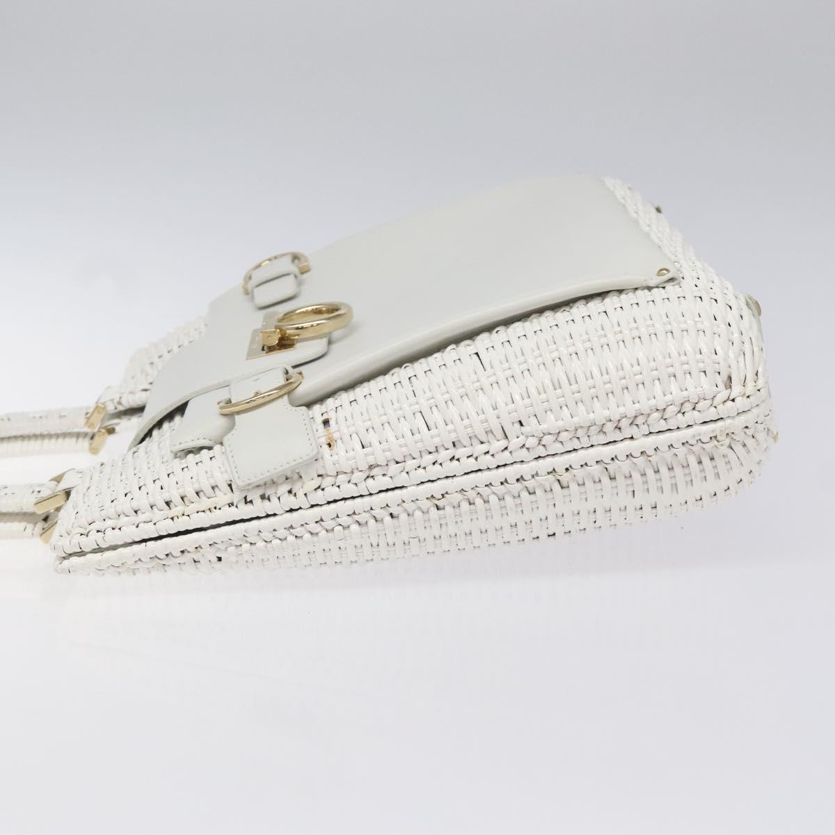 Salvatore Ferragamo Gancini Hand Bag Wicker White Auth 101078
