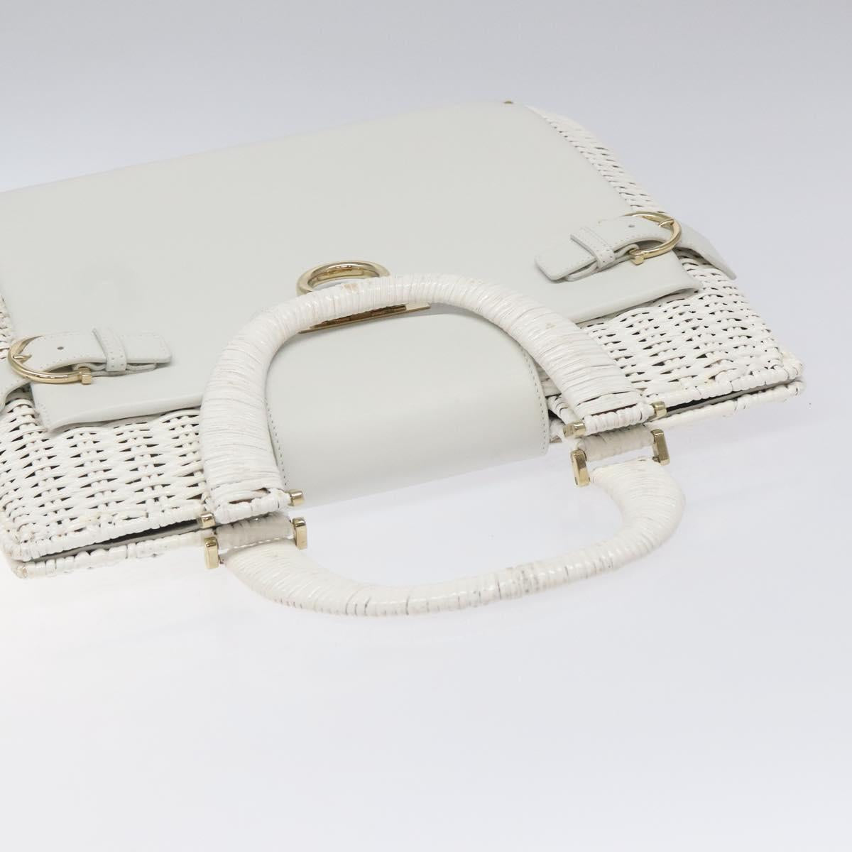 Salvatore Ferragamo Gancini Hand Bag Wicker White Auth 101078