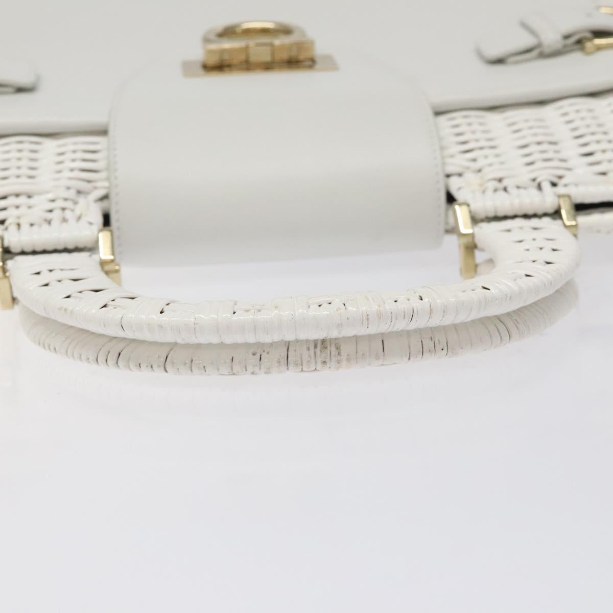 Salvatore Ferragamo Gancini Hand Bag Wicker White Auth 101078