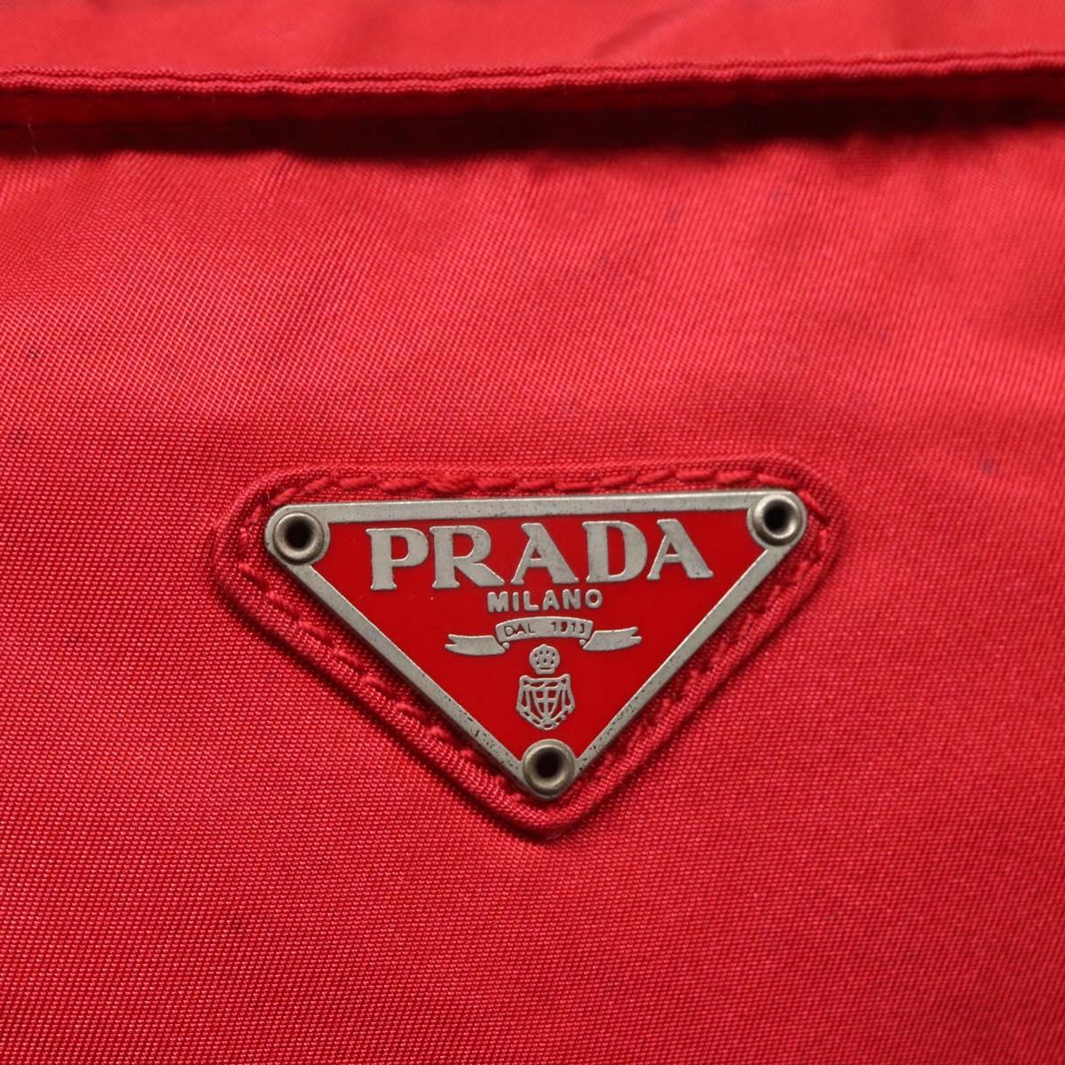 PRADA Shoulder Bag Nylon Red Silver Auth 101081