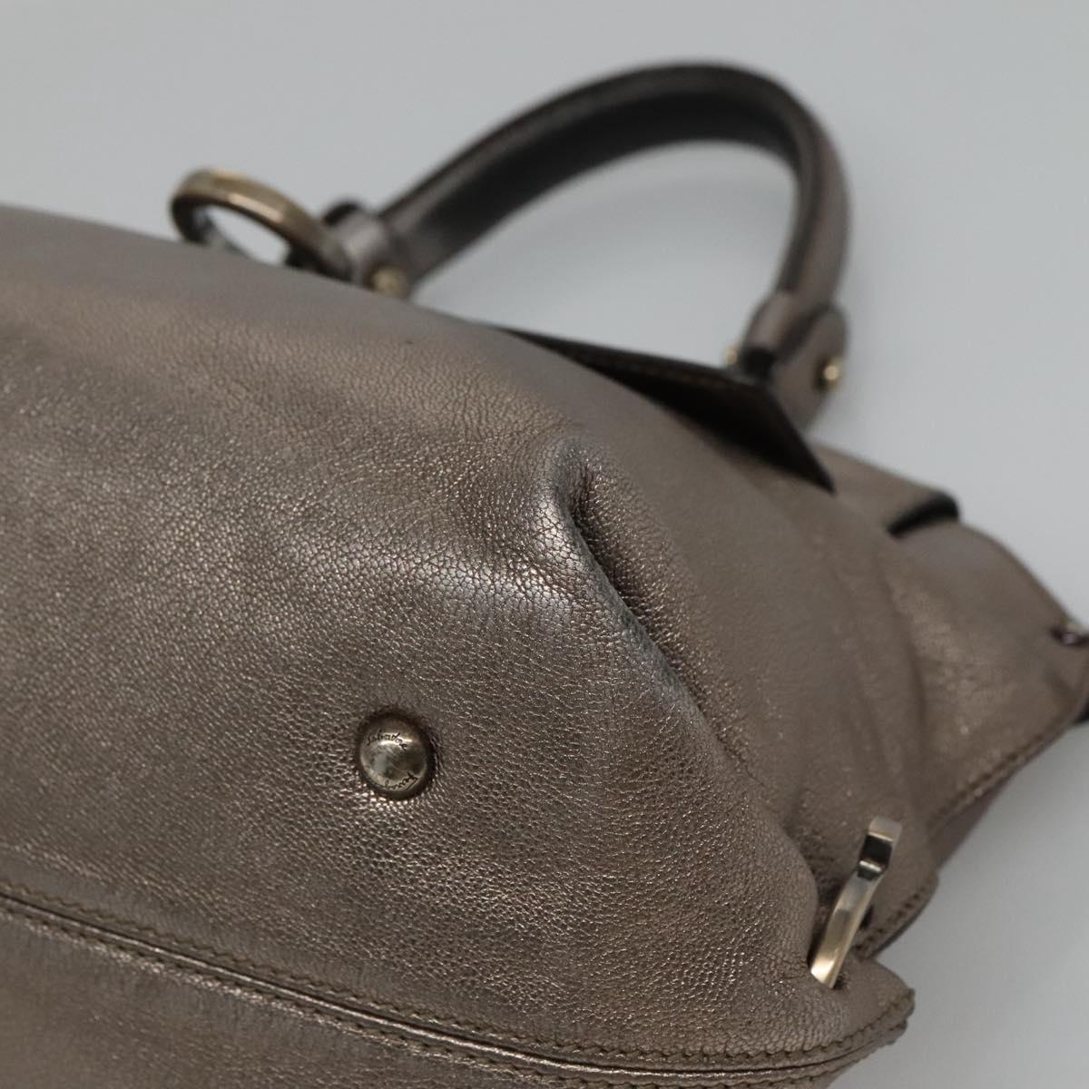Salvatore Ferragamo Gancini Sofia Hand Bag Leather 2way Silver Auth 101090