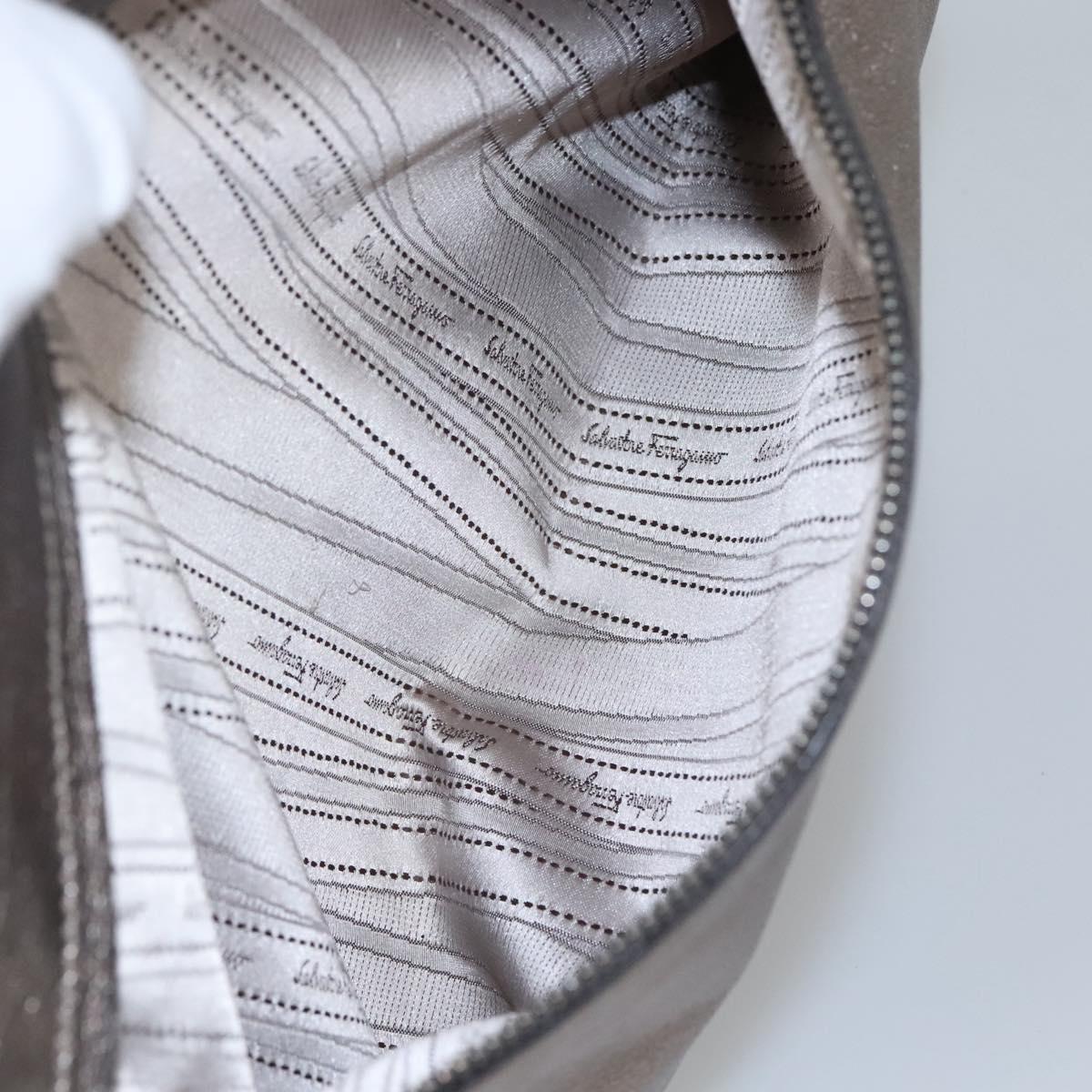 Salvatore Ferragamo Gancini Sofia Hand Bag Leather 2way Silver Auth 101090