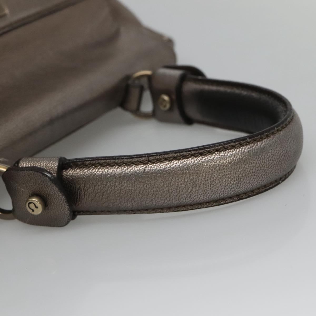 Salvatore Ferragamo Gancini Sofia Hand Bag Leather 2way Silver Auth 101090