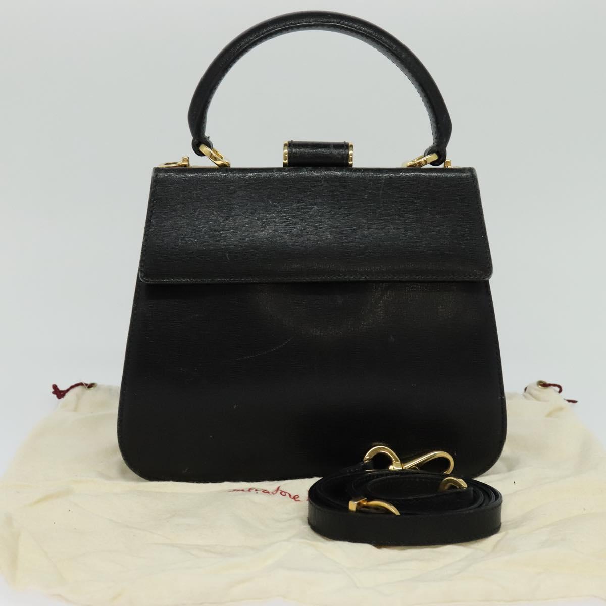 Salvatore Ferragamo Hand Bag Leather 2way Black Auth 101092