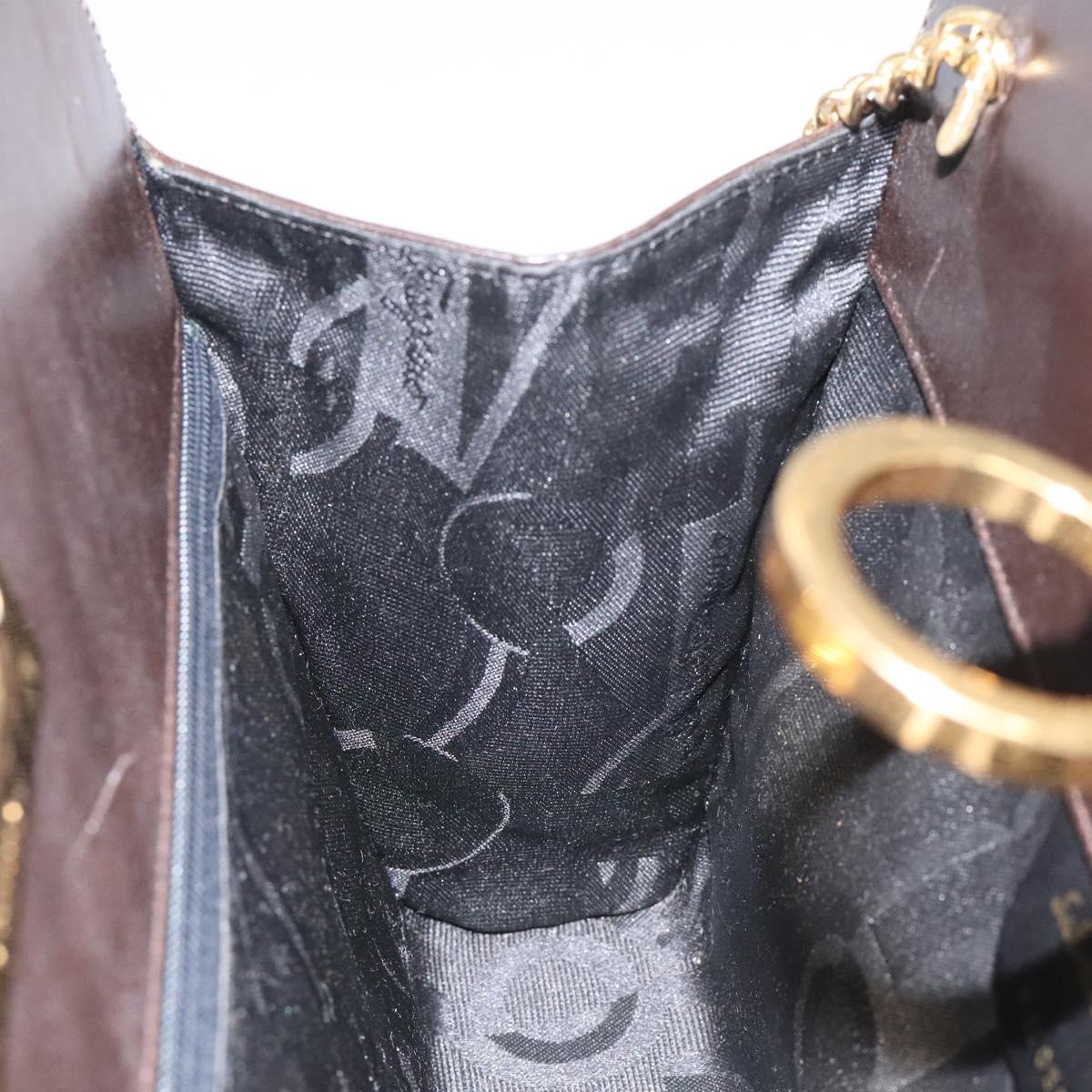 Salvatore Ferragamo Gancini Chain Shoulder Bag Leather Brown Gold Auth 101093