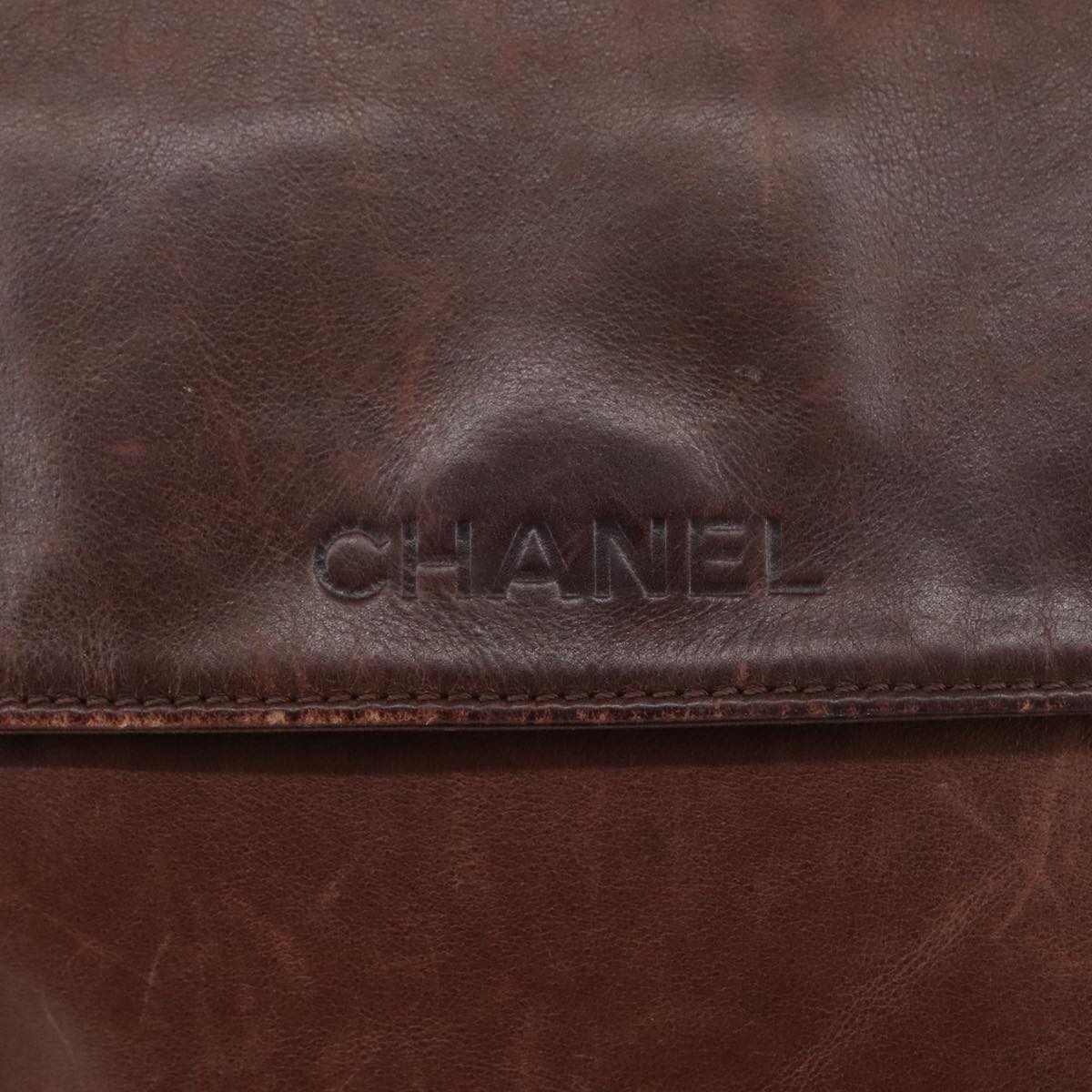 CHANEL Shoulder Bag Leather Brown CC Auth 101130