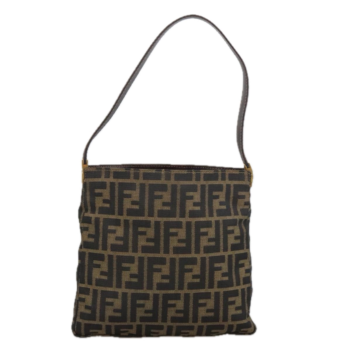 FENDI Zucca Canvas Shoulder Bag Brown Black Auth 101147