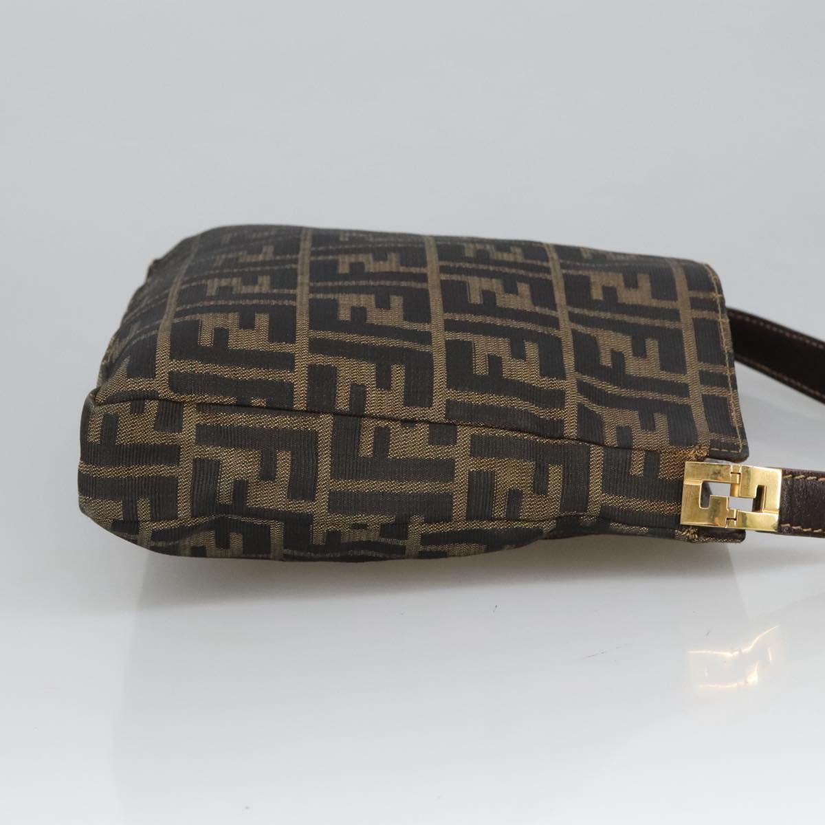 FENDI Zucca Canvas Shoulder Bag Brown Black Auth 101147