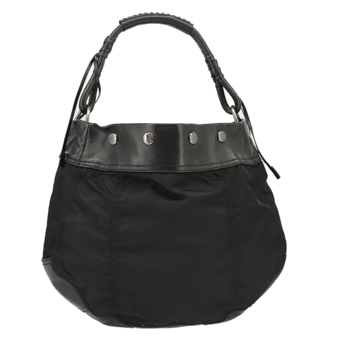 PRADA Shoulder Bag Nylon Leather Black Silver Auth 101155