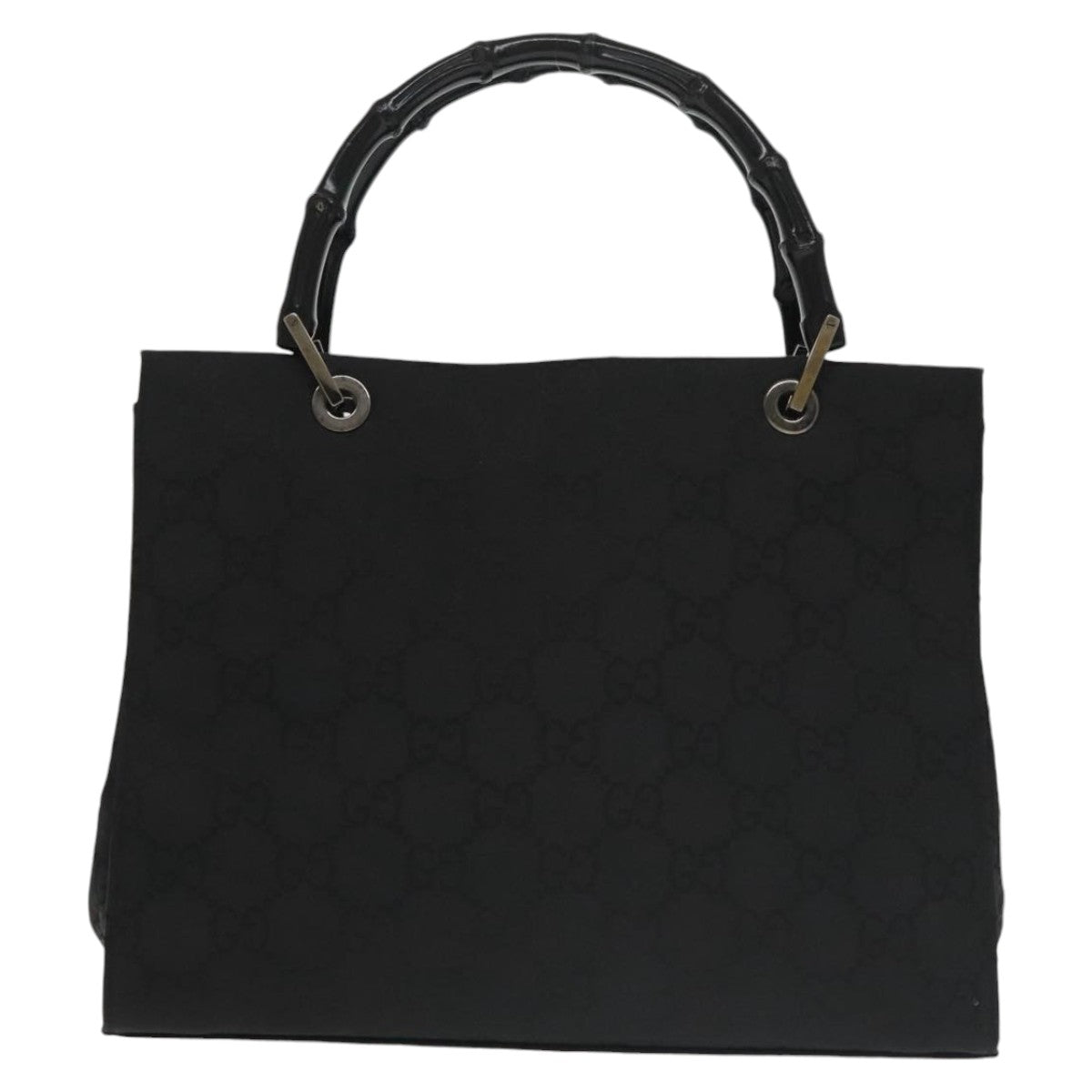 GUCCI Bamboo GG Canvas Hand Bag Nylon Black Silver Auth 101168