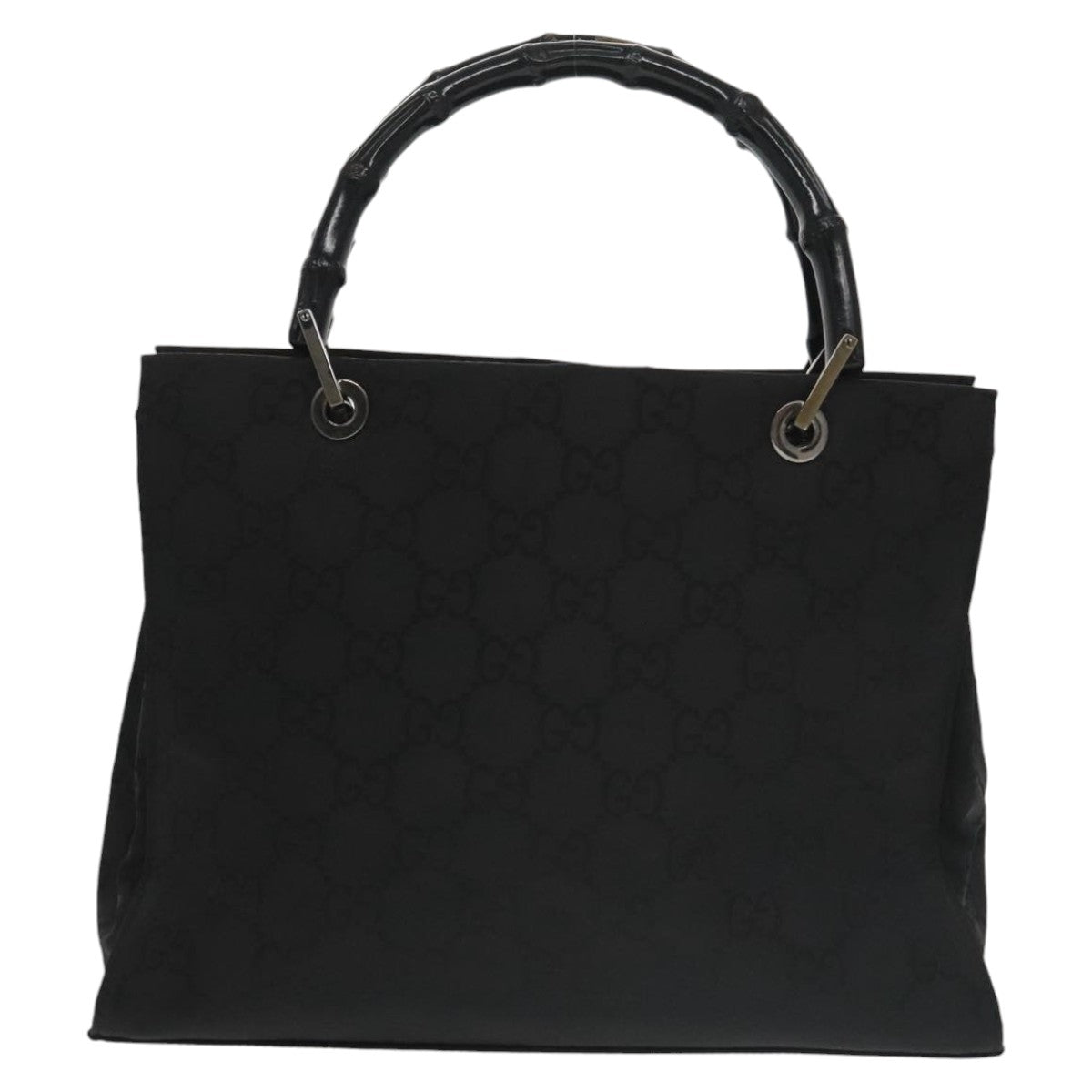 GUCCI Bamboo GG Canvas Hand Bag Nylon Black Silver Auth 101168