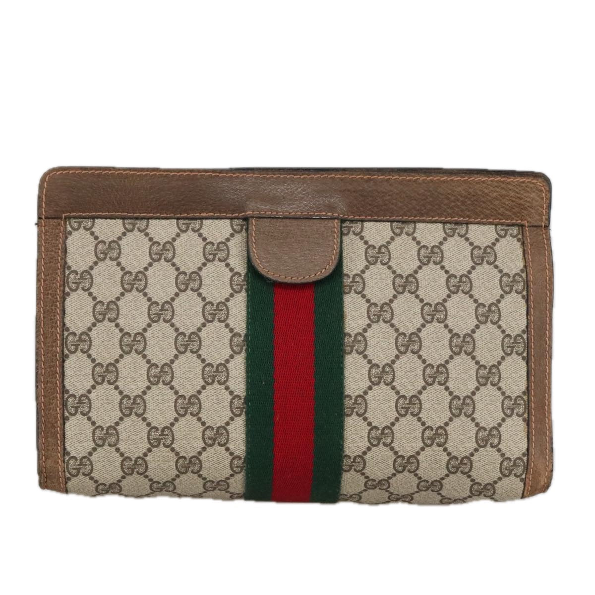 GUCCI GG Supreme Web Sherry Line Clutch Bag PVC Beige 37 014 2125 Auth 101180