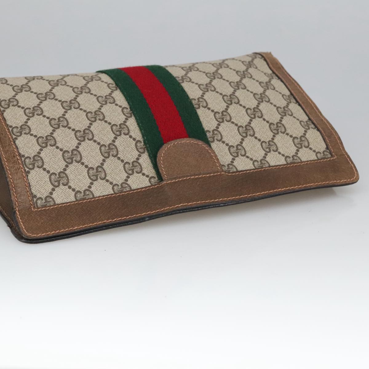 GUCCI GG Supreme Web Sherry Line Clutch Bag PVC Beige 37 014 2125 Auth 101180