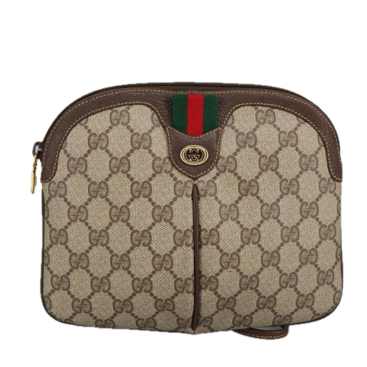 GUCCI GG Supreme Web Sherry Line Shoulder Bag PVC Beige 904 02 047 Auth 101184