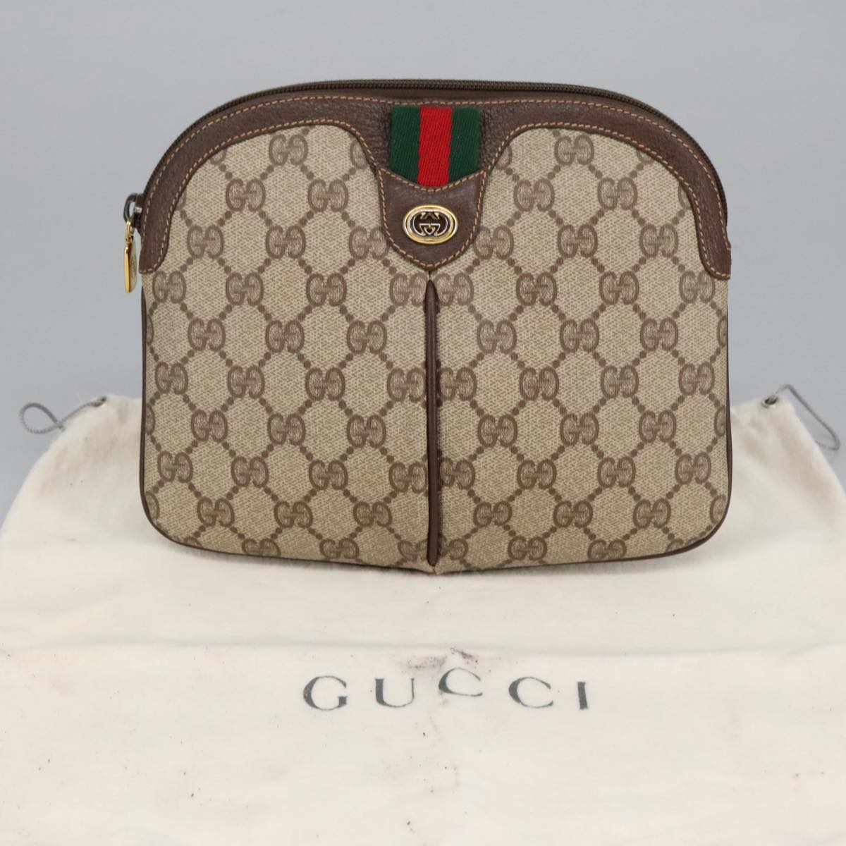 GUCCI GG Supreme Web Sherry Line Shoulder Bag PVC Beige 904 02 047 Auth 101184