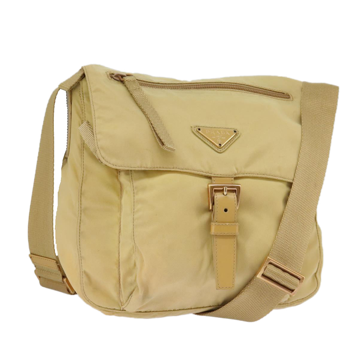 PRADA Shoulder Bag Nylon Beige Auth 101189