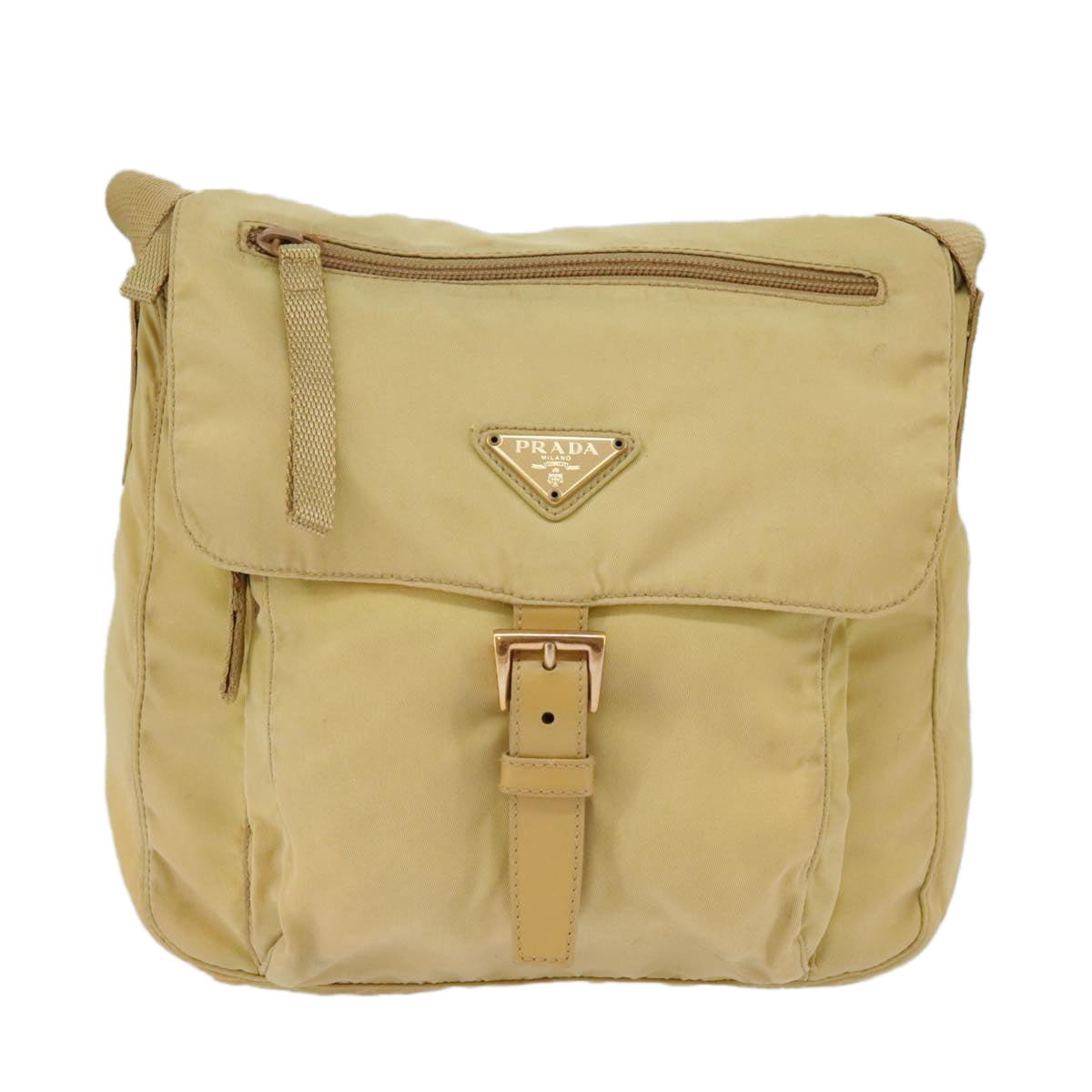 PRADA Shoulder Bag Nylon Beige Auth 101189