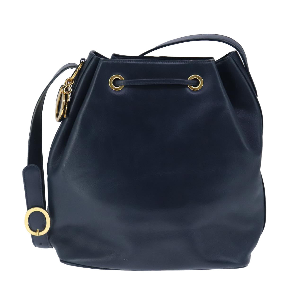 Christian Dior Shoulder Bag Leather Navy Gold Auth 101190